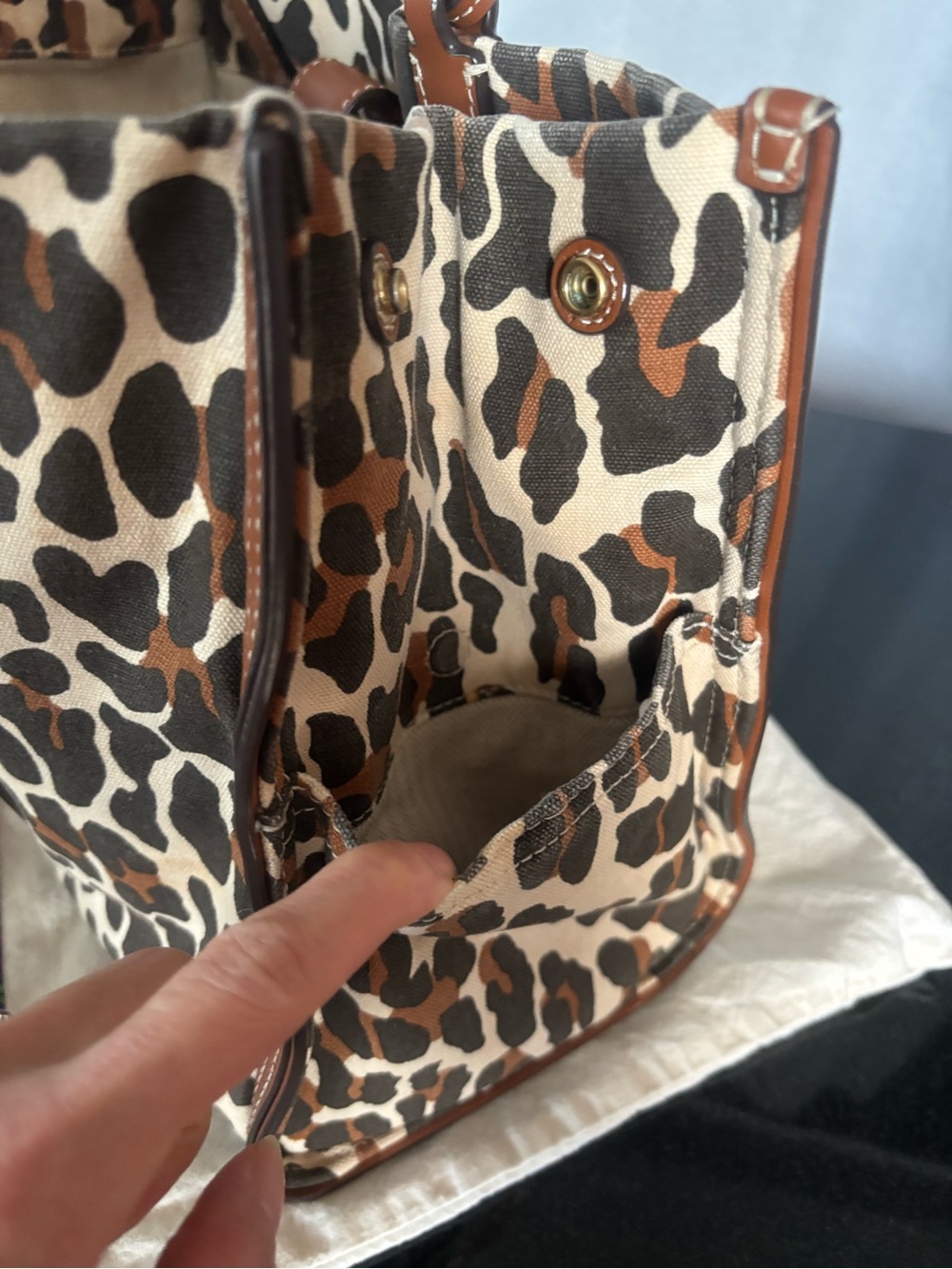 Authentic Tory Burch Ella Leopard Print Leather-Trim canvas Tote - Brown/Cream - Picture 7 of 16